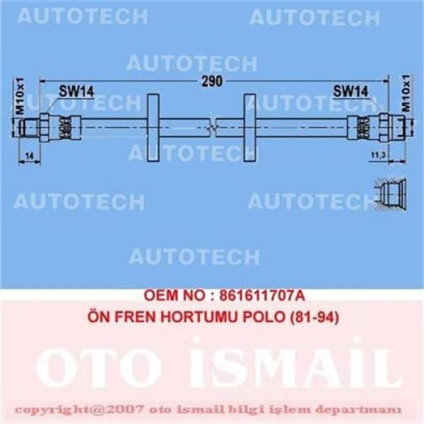 AUTOTECH TVP02 Fren Hortumu Ön Polo 81-94 