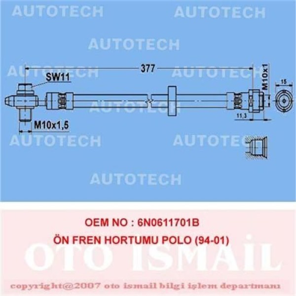 AUTOTECH TVP03 Fren Hortumu Ön Polo 94-01 Polo Hb Lupo 98- / Arosa 1.0 1.4 1.4TDI 1.7Sdı