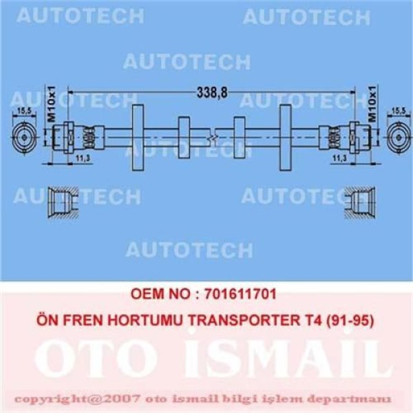 AUTOTECH TVT01 Fren Hortumu Ön Transporter T4 96- Transporter T4 91-95 Transporter T4 2.0 2.5 1.9TDI 