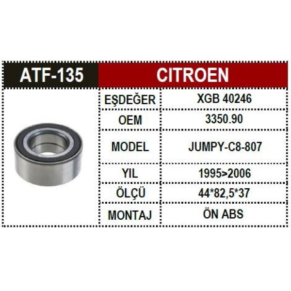 ATF 135 Aks Rulmanı Ön Absli Expertı-Iı-Jumpyı-Iı-Scudoı-Iı-P806-Evasıon Land Rover Langer On/Arka T