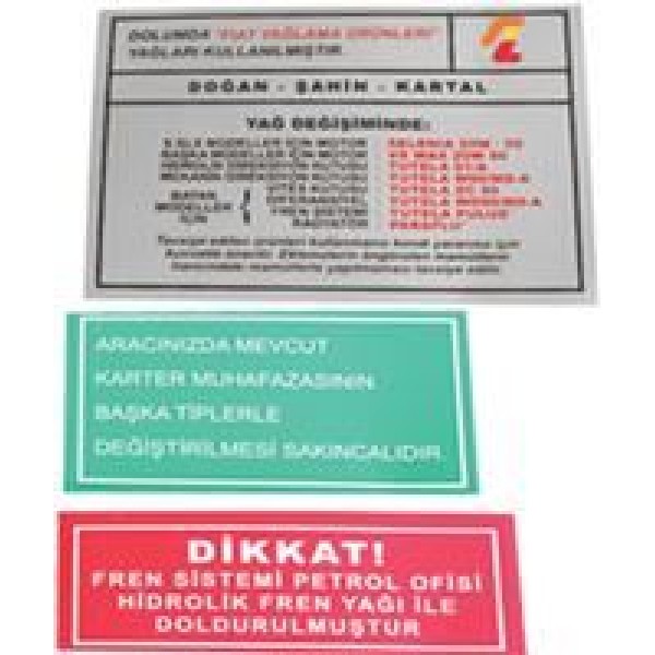 AYHAN A6075 Motor Etıketı Takımı Murat 131 Doğan Kartal Şahin