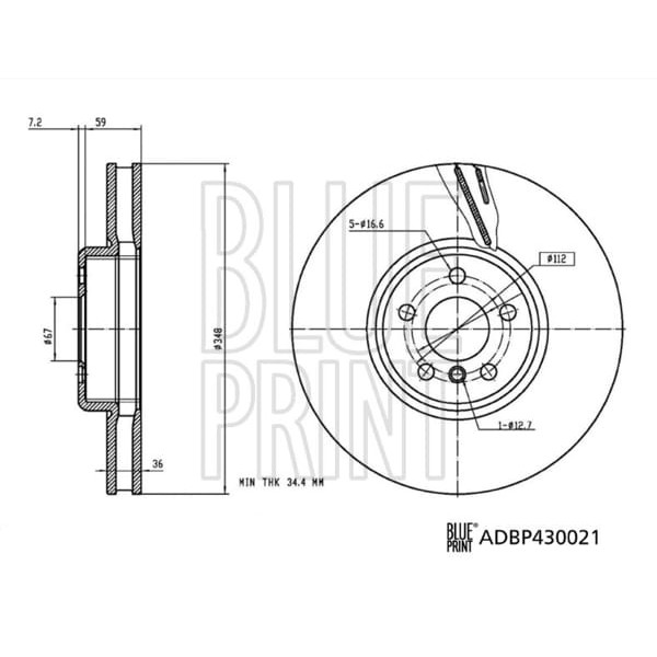 BLUE PRINT ADBP430021 Fren Diski Ön Sağ (5D 348Mm) Bmw G20 G30 G11 G01 15-
