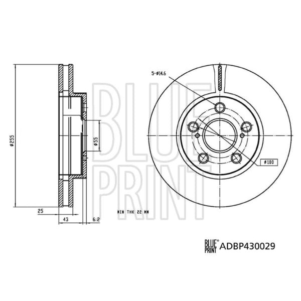 BLUE PRINT ADBP430029 Toyota Corolla 1.8 Hybrid 2019- Ön Fren Diski 255-5