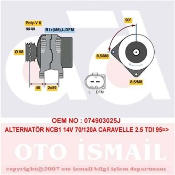 BOSCH 124515013 Alternatör Transporter T4 Lt35 2.4 2.5 TDI 120A 14V