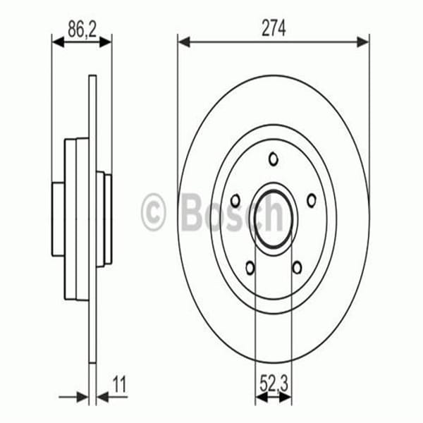 BOSCH 986479682 Fren Diski Arka Scenic III 1.4 1.6 2.0 2.0DCI 09- 274X11X5Dl