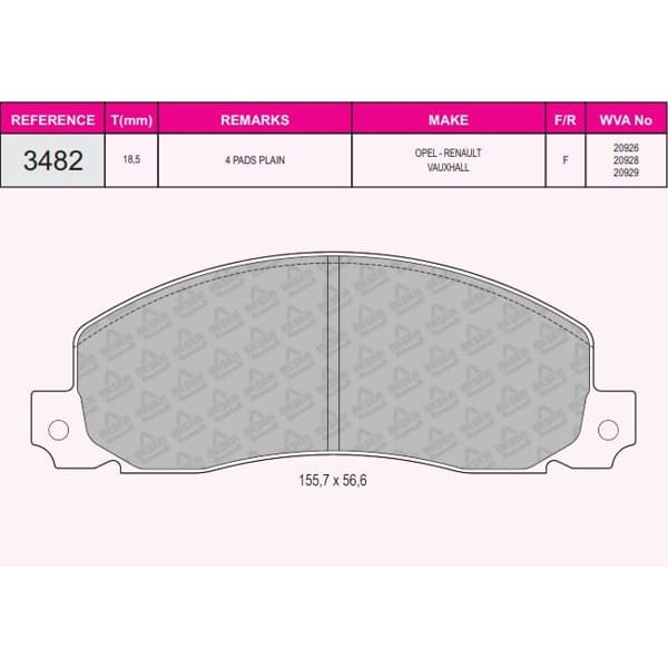 Muhtelif 3482 Fren Balatası Ön Trafic 1.4 Vva20928 W