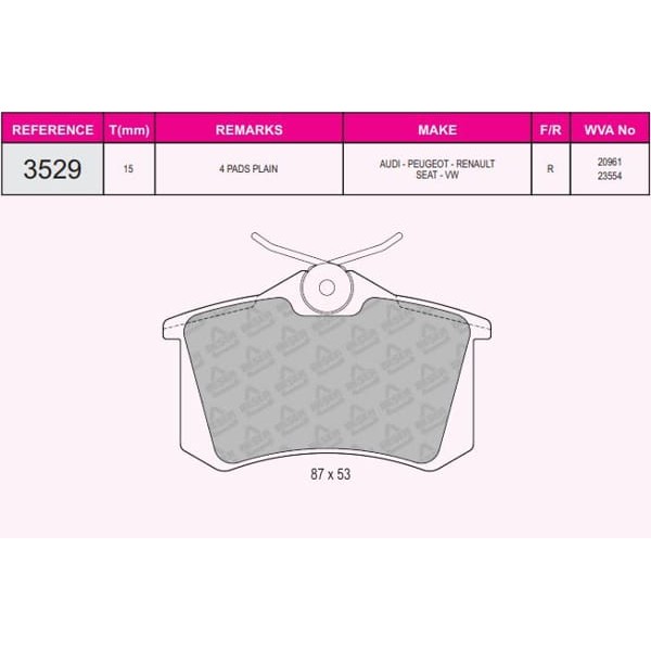 BESER 3529 Fren Balatası Arka 207 06- 208 12- 405 2008 13- / Golf III 91- Golf II 83- Jetta II 84-91