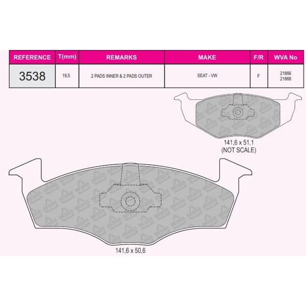 BESER 3538 Fren Balatası Ön Golf III 91- Polo Classıc 96- Vento 91- / Cordoba 93- Toledo I 91- Ibiza