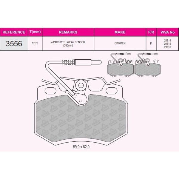 BESER 3556 Fren Balatası Ön 407 04- Coupe 2.0 HDI / Ax 91-96 1.4 Gtı C15 84- Vısa 78- 1.6 Gtı 1.7D 