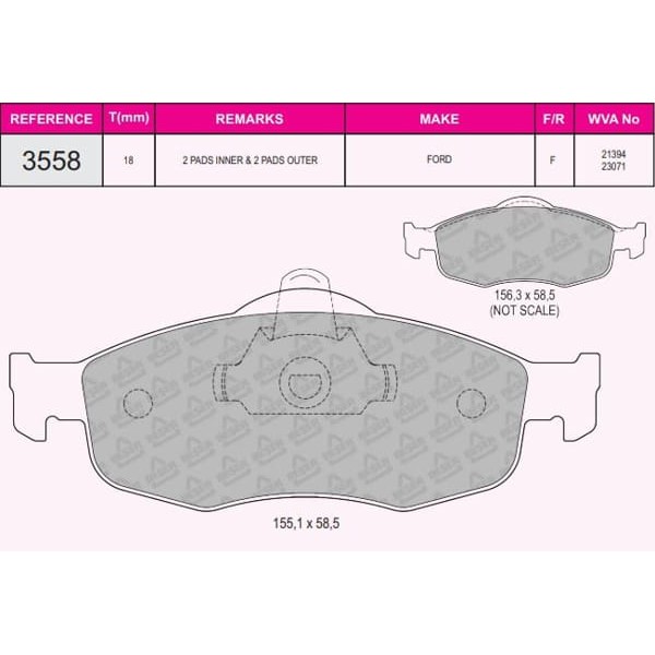 BESER 3558 Fren Balatası Ön Mondeo I 92- Mondeo II 96- Scorpıo I 85- Scorpıo II 94-