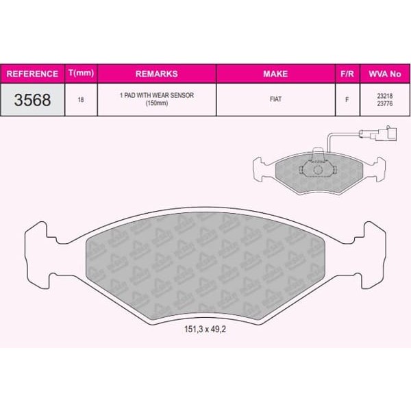 BESER 3568 Fren Balatası Ön Fişli Palio 1.4 Siena 