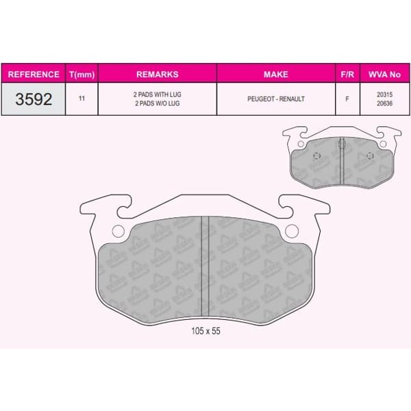 BESER 3592 Fren Balatası Arka CLIO I 90- CLIO II Megane I 95- / 106 II 96- 205 83- 206 98- 309 / Zx