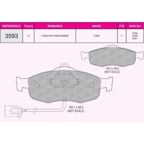 BESER 3593 Fren Balatası Ön Fişli Mondeo I 92- Mondeo II 96- Scorpıo I 85- Scorpıo II 94- 