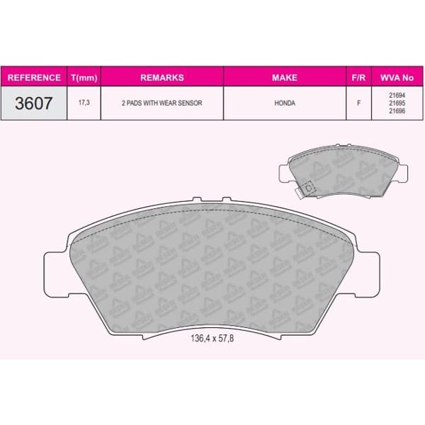 BESER 3607 Ön Balata Civic 96-01 1,6Civic 91-95 1,5-1,6Crx 92-95 