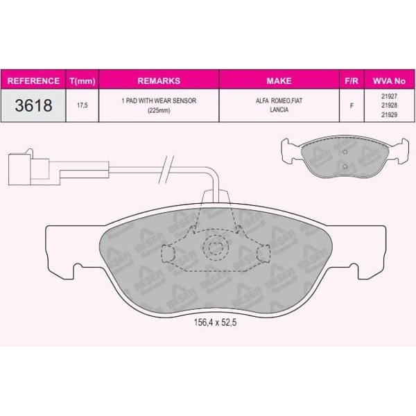 BESER 3618 Fren Balatası Ön Marea 96- Brava Bravo I 95- 