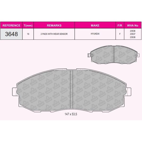 BESER 3648 Fren Balatası Ön Starex 97-02 