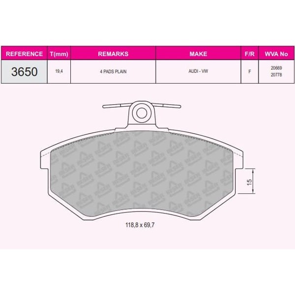 BESER 3650 Fren Balatası Ön Fişli Golf III 91-95 2.0 Gtı Passat B3 88-91 / 80 90 200 76- A4 94-