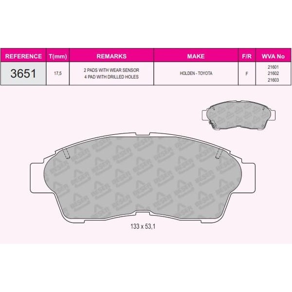 BESER 3651 Ön Balata Corolla 93-97 Enj.Carına 97-99Corona 93-98Terrarav4 93-00 (3554 Sacı Delık) 