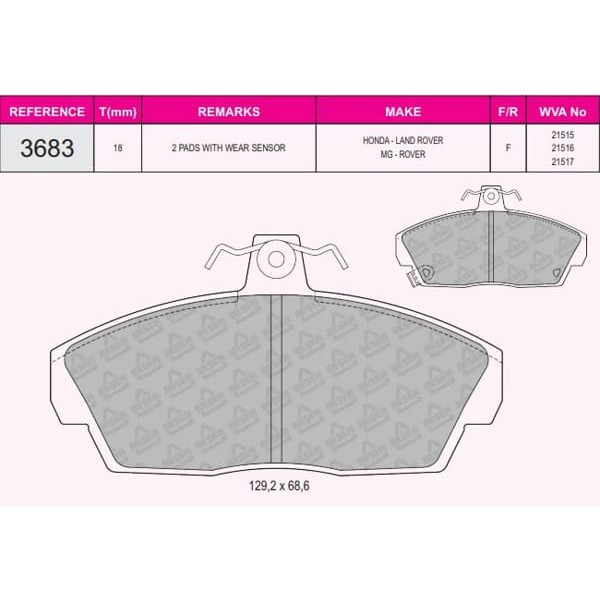 BESER 3683 Ön Balata Civic 01-06Euro Civic 96-99Rover 200-400 95-00Rover 25-45 00-05Tata Telcolıne 