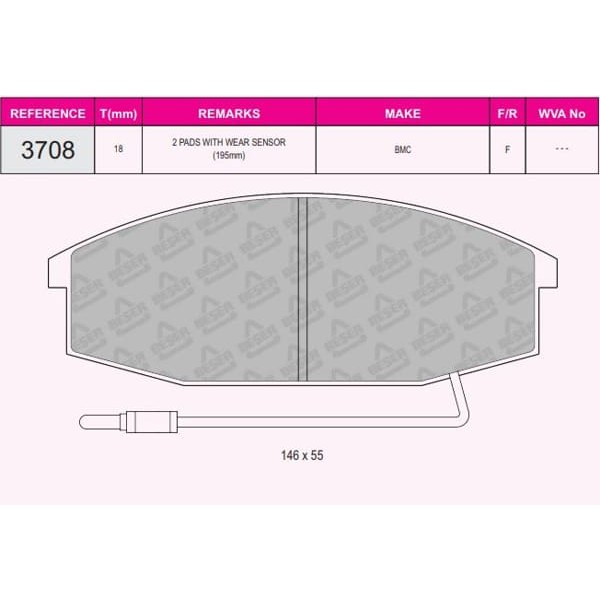 BESER 3708 Fren Balatası Bmc Levend Ym 