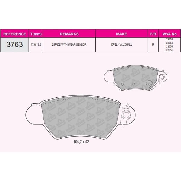 BESER 3763 Fren Balatası Arka Astra G 98- Corsa C 00- Zafira A 99- 