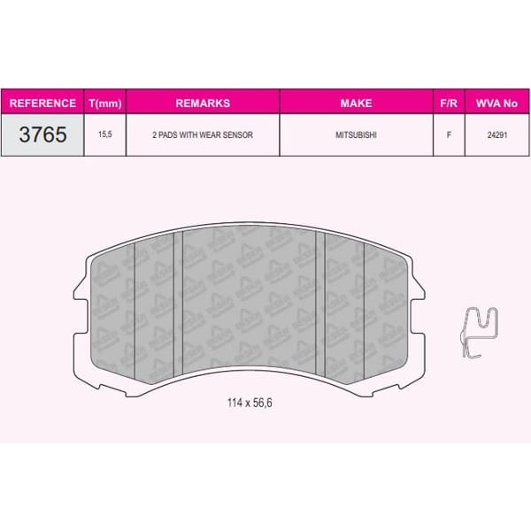 BESER 3765 Fren Balatası Ön Lancer 03-08