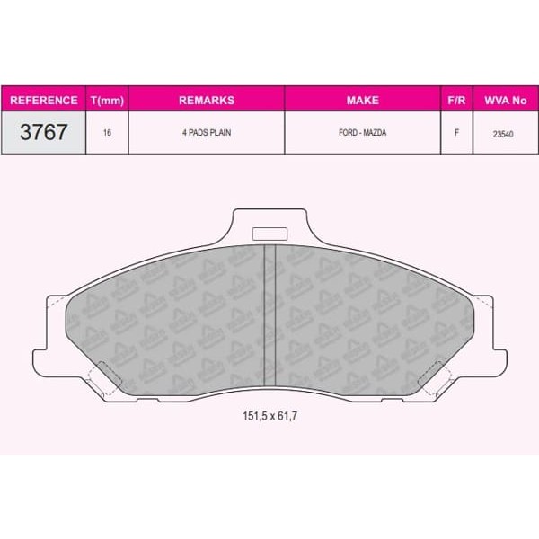 BESER 3767 Fren Balatası Ön Ranger 98- / Mazda B 96- 
