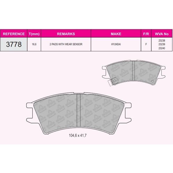 BESER 3778 Fren Balatası Ön Atos 98- 