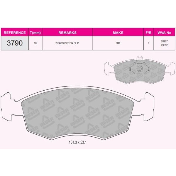 BESER 3790 Fren Balatası Ön Palio Siena Weekend Punto Strada 