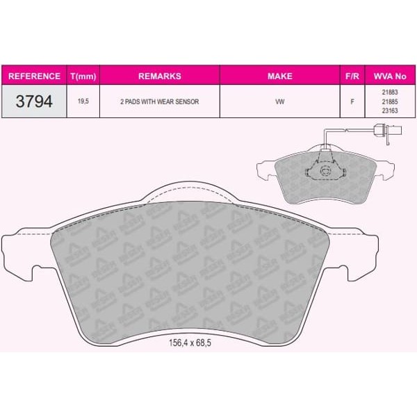 BESER 3794 Fren Balatası Ön Fişli Transporter T4 90-03 