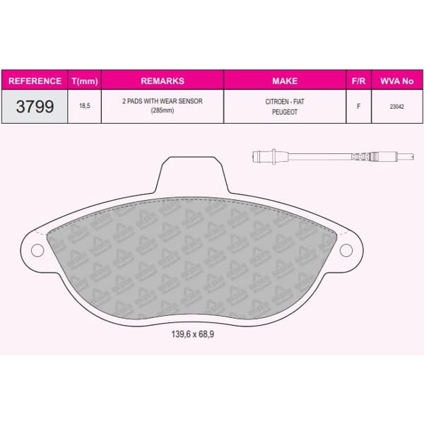 BESER 3799 Fren Balatası Ön Ulysse 94- Scudo 96- / 806 94- Expert I 95- / Evasıon 94- Jumpy I 95- 