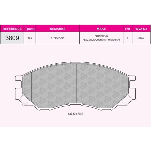 BESER 3809 Fren Balatası Ön L200 96-07 L300 94-00 L400 95-05 