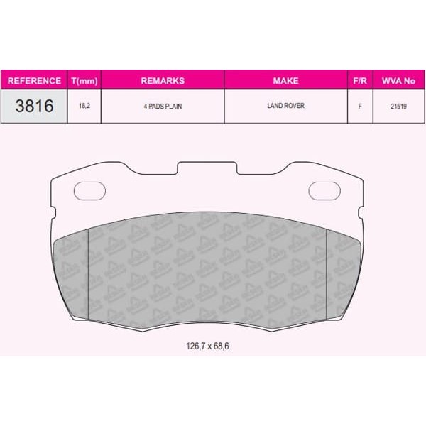 BESER 3816 Fren Balatası Dodge As250