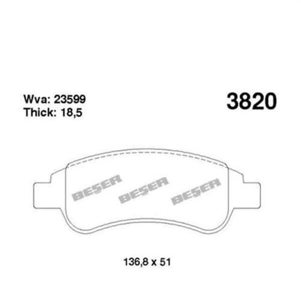 BESER 3820 Fren Balatası Ön Ducato 06- Arka / 207 06- 208 12- 301 12- 307 00- 1007 05- 2008 13- Part 