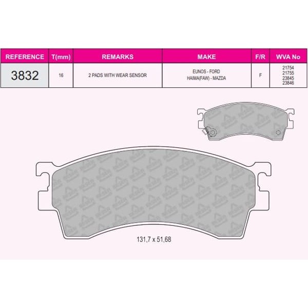 BESER 3832 Fren Balatası Ön 323 F F 94-04 626 91-97 Mx-6 91- Xedos 93- 