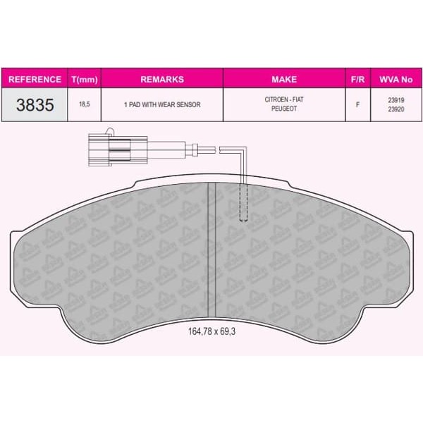 BESER 3835 Fren Balatası Ön Fişli Ducato 94-02 / Boxer 94-02 / Jumper 94-02 18Q Büyük Tıp 