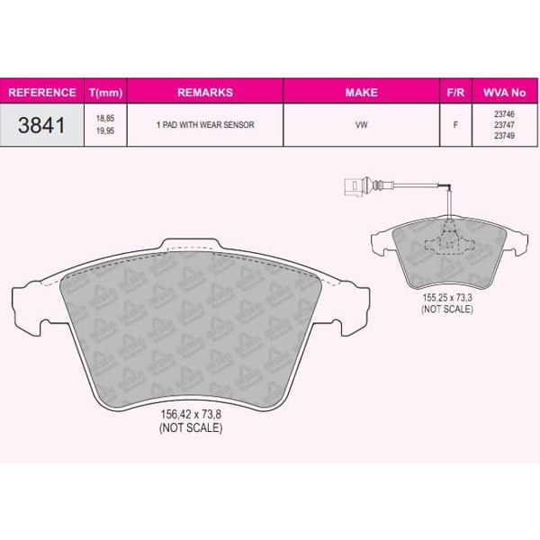 BESER 3841 Fren Balatası Ön Transporter T5 03- Transporter T6 15- 16 Jant 18,5Mm