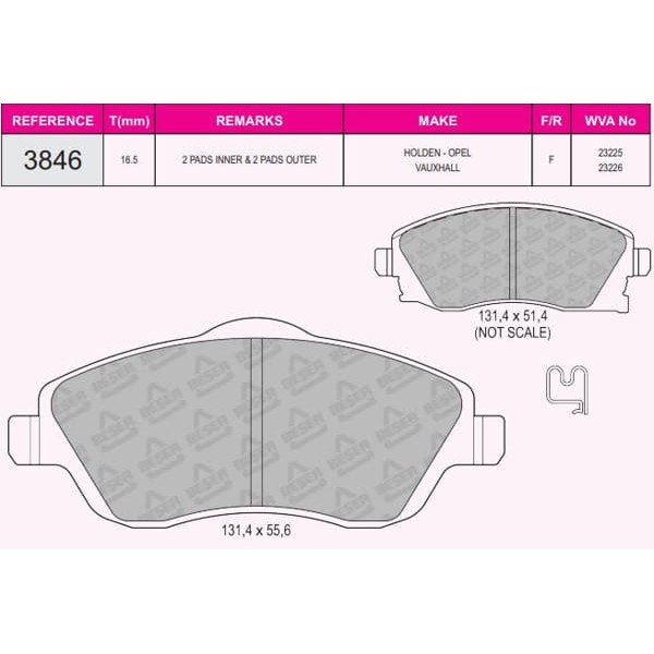 BESER 3846 Fren Balatası Ön Corsa C 00- Combo 00- Merıva A 03- Tigra B 04- 