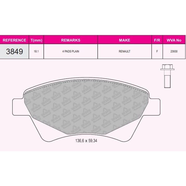 BESER 3849 Fren Balatası Ön Megane II 02-05 Scenic 03- Grand Scenic II 04- 