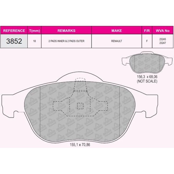 BESER 3852 Fren Balatası Ön Laguna II 01- Scenic I 96- Espace IV 02- 