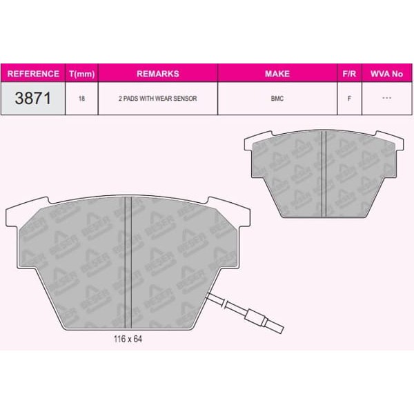 BESER 3871 Fren Balatası Ön Bmc Mega Star 3871 2