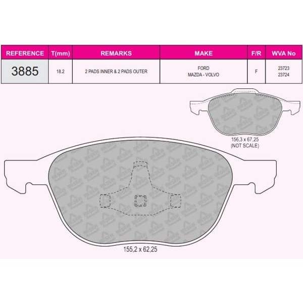 BESER 3885 Fren Balatası Ön Cmax 10- Cmax 03- Focus II 04- Focus III 11- Kuga 13- Kuga 08- Tourneo C