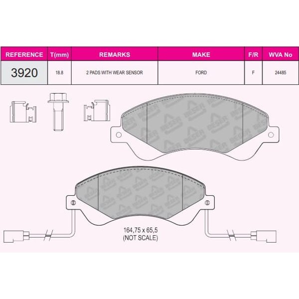 BESER 3920 Fren Balatası Ön Fişli Transit V347 06- Civatalı 