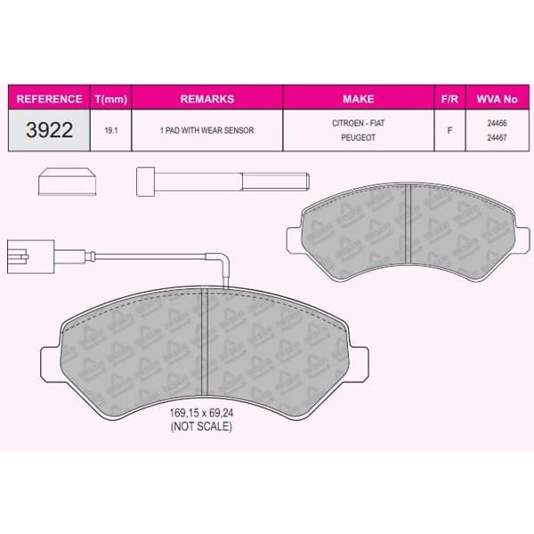 BESER 3922 Fren Balatası Ön Tek Fişli Ducato 06- / Boxer 06- / Jumper 06- / Jest 14- 