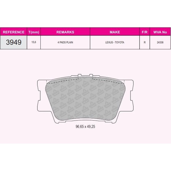 BESER 3949 Arka Balata Yaris 06-Rav4 07-Camry 06- 