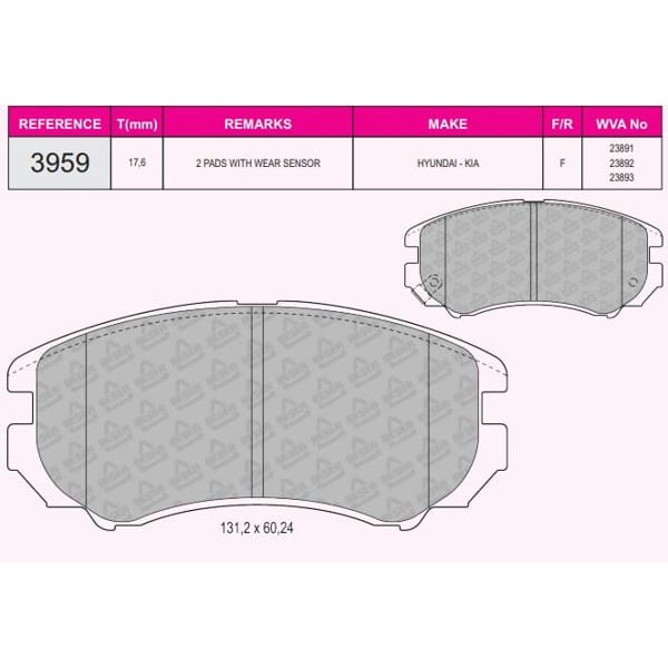 BESER 3959 Ön Balata Coupe 02-Elantra 05-11Sonata 01-05Tucson 04-08Cerato 08-10Magentıs 01-11 15Jant