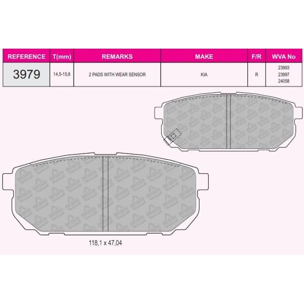 BESER 3979 Fren Balatası Arka Sorento 02-10