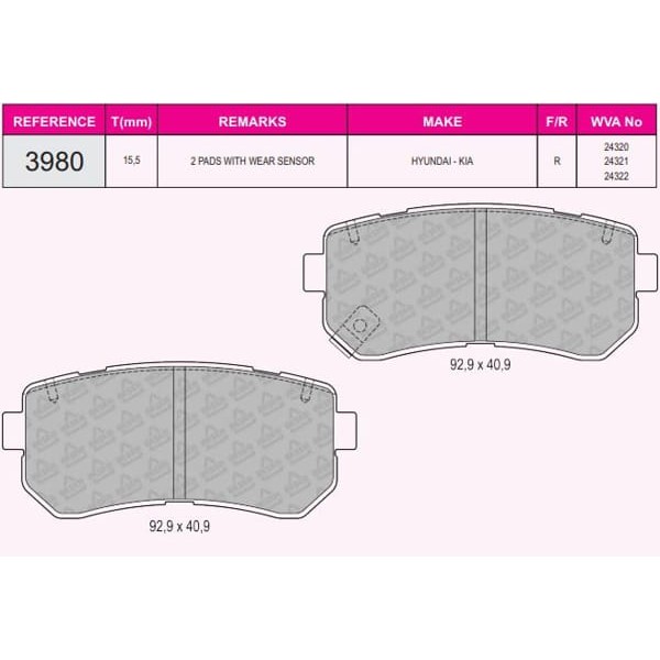 BESER 3980 Fren Balatası Arka Accent Era 07-11 İ30 07- İx35 09- / Ceed 07- Picanto 11- Rio II 05- Sp 