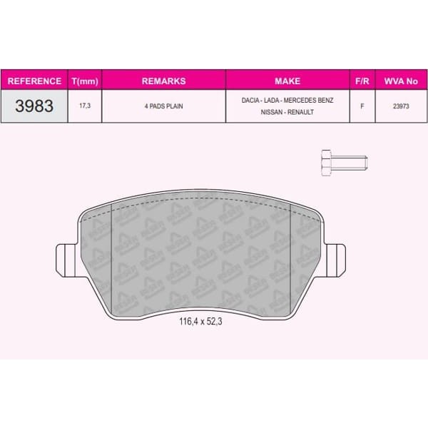 BESER 3983 Fren Balatası Ön CLIO III 05- CLIO IV 12- Zoe 12- Kangoo II 08- Modus 04- Captur 13- / Lo