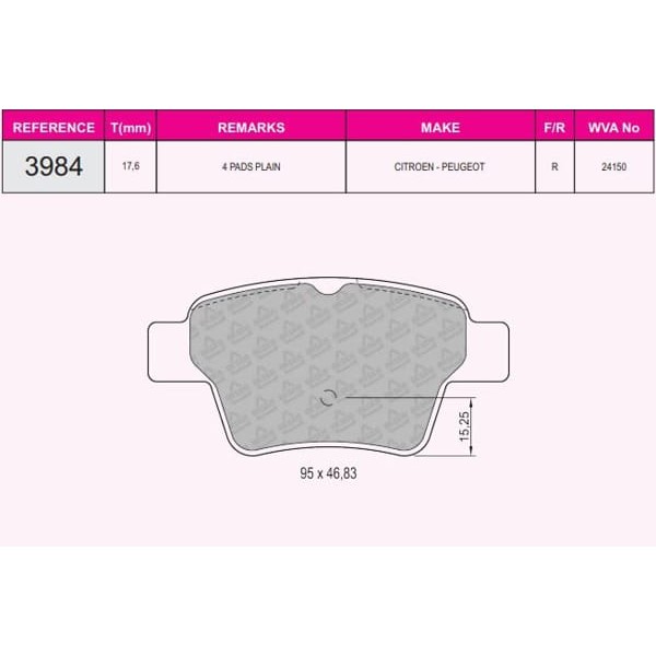 BESER 3984 Fren Balatası Arka 207 06- 307 00- / C4 04- Küçük Tıp 